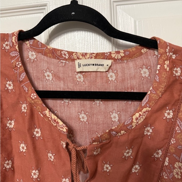 LUCKY BRAND long sleeve boho tassel blouse size medium Aragon multi floral - Picture 4 of 8